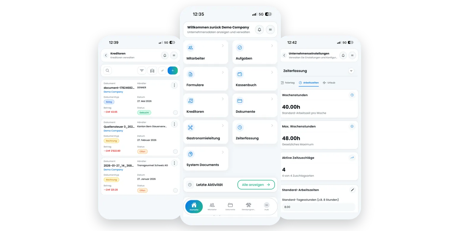 Pontora App auf drei Smartphones
